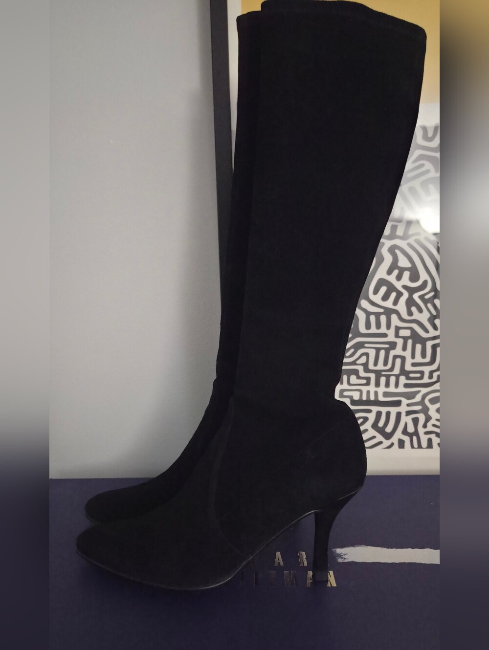 Stuart Weitzman Black Tall Stiletto Suede Boots